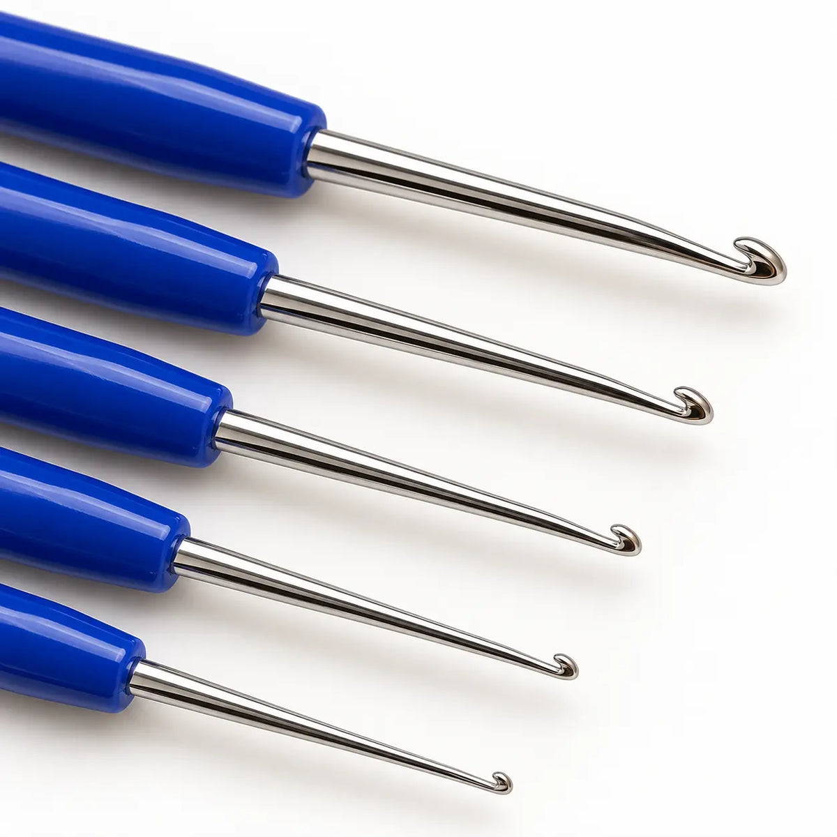Fine steel crochet hook set, precision hook-tip detail