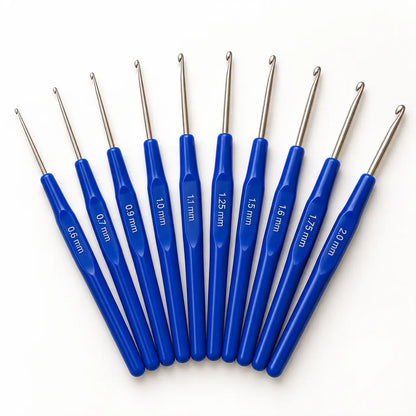 10-piece fine steel crochet hook set, all ten sizes, clean product hero