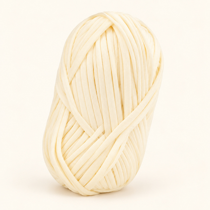 Cream 100 g flat polyester T-shirt yarn skein variant