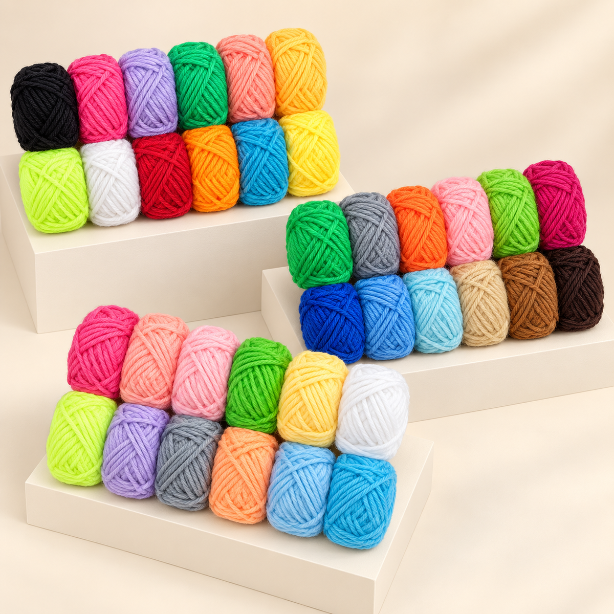 Three 12-piece mini yarn colour mixes; one 12-skein set included per selected variant