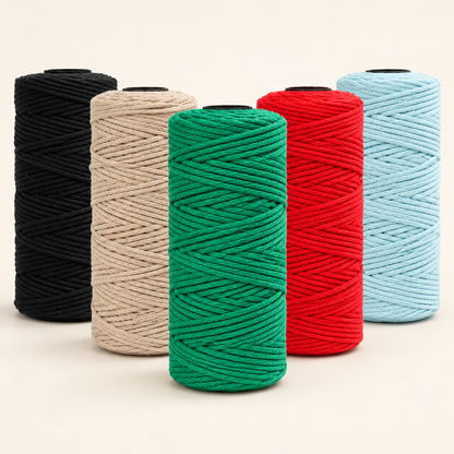 All five 150 m round craft cord colours; one spool included per selected variant