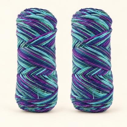Ocean Purple variegated acrylic yarn variant, two 100 g skeins