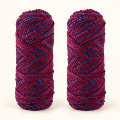 Ruby Navy variegated acrylic yarn variant, two 100 g skeins