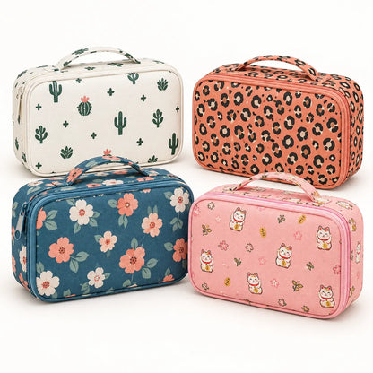 53-piece crochet tool kit case patterns: Cactus, Pink Leopard, Blue Floral and Fortune Cat
