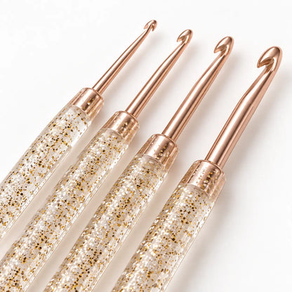 Gold Glitter crochet hook handle and metal tip detail