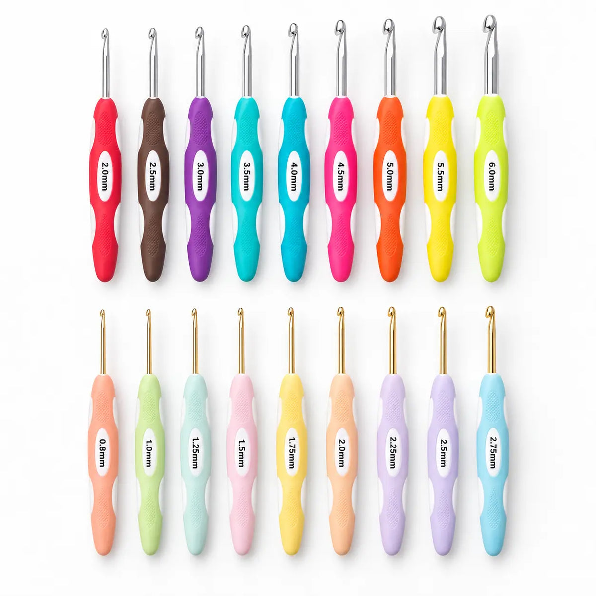 Fine and Standard 9-piece soft-grip crochet hook variants