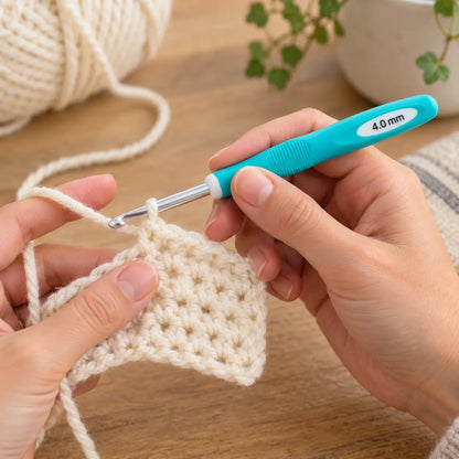 4.0 mm Standard soft-grip crochet hook in use; yarn not included
