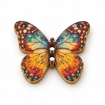 Compact butterfly wooden button in the 18 by 25 mm size variant