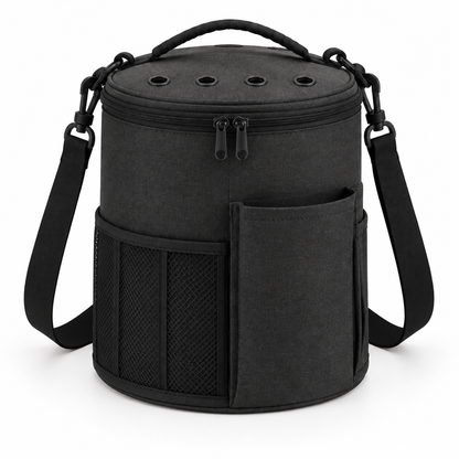 Black cylindrical yarn organizer bag variant