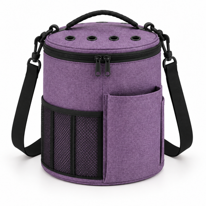 Purple cylindrical yarn organizer bag variant