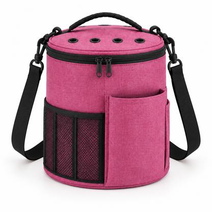 Rose pink cylindrical yarn organizer bag variant