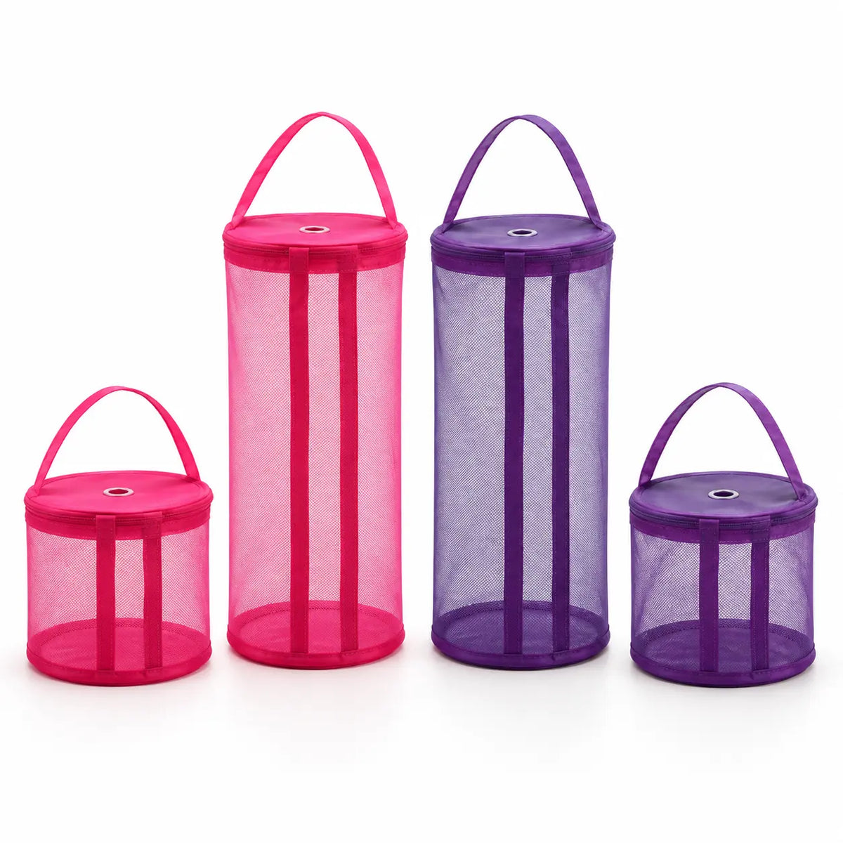 Mesh yarn storage bags in large and small sizes, rose and purple