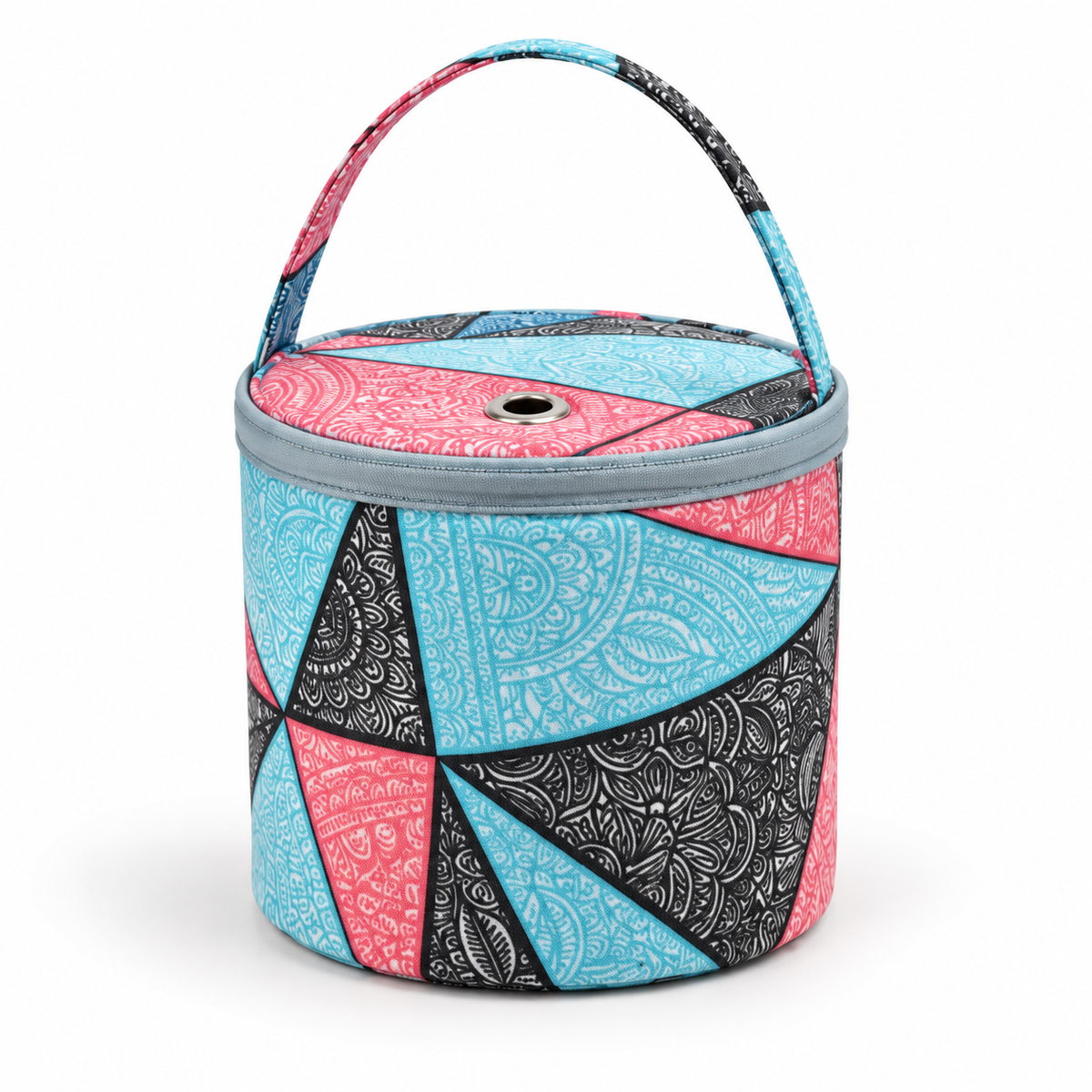 Blue Geometric round fabric yarn tote variant
