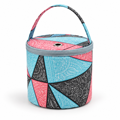 Blue Geometric round fabric yarn tote variant