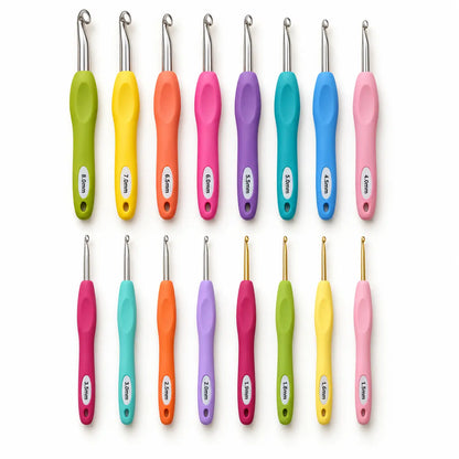 16-piece dual-range soft-grip crochet hook set