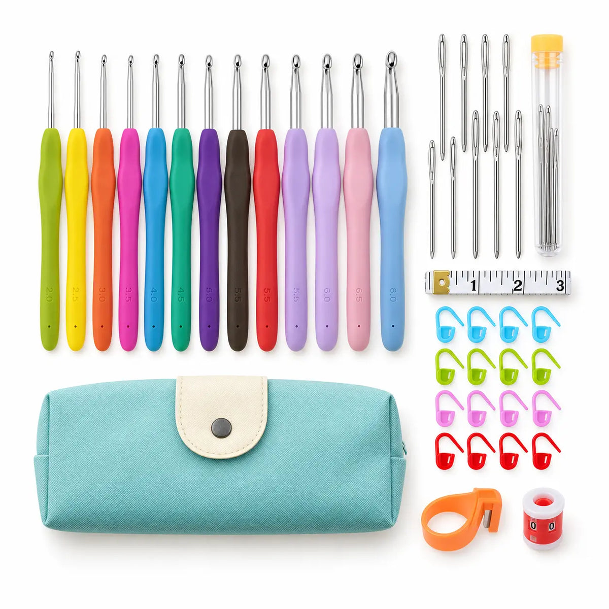 B Style soft-grip crochet hook set with included pouch and notions