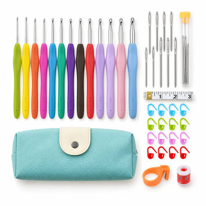 B Style soft-grip crochet hook set with included pouch and notions